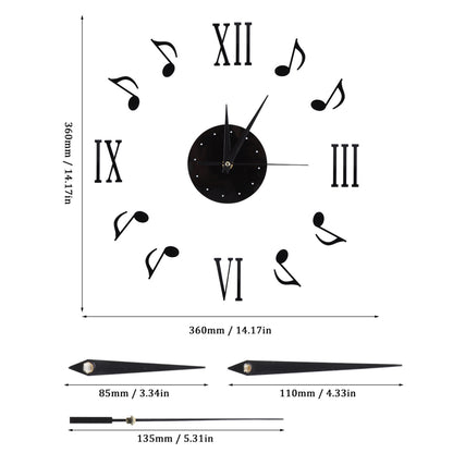 Musical Note Wall Clock with Vinyl CD Dial Plate and 3D Roman Numerals for Home Decor