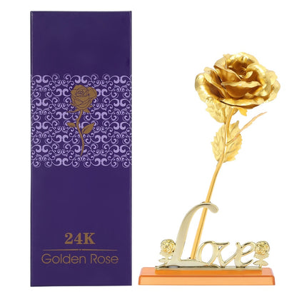 24K Gold Foil Flower Artificial Rose Valentine Day Romantic Gift for Home Table Decor(Golden)