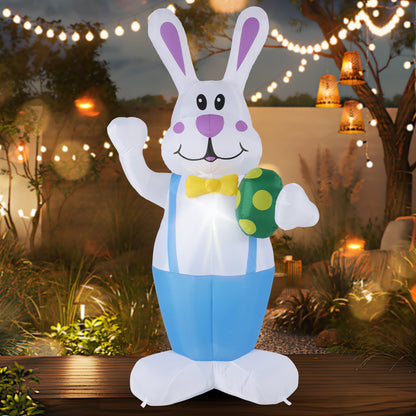 6.2FT Luminous LED Cartoon Easter Inflatable Rabbit Easter 4FT Inflatable Bunny Outdoor Decorations, Blow Up LED Lighted Giant Rabbit With Egg, Holiday Outside Decor For Home, Yard, Lawn, Garden