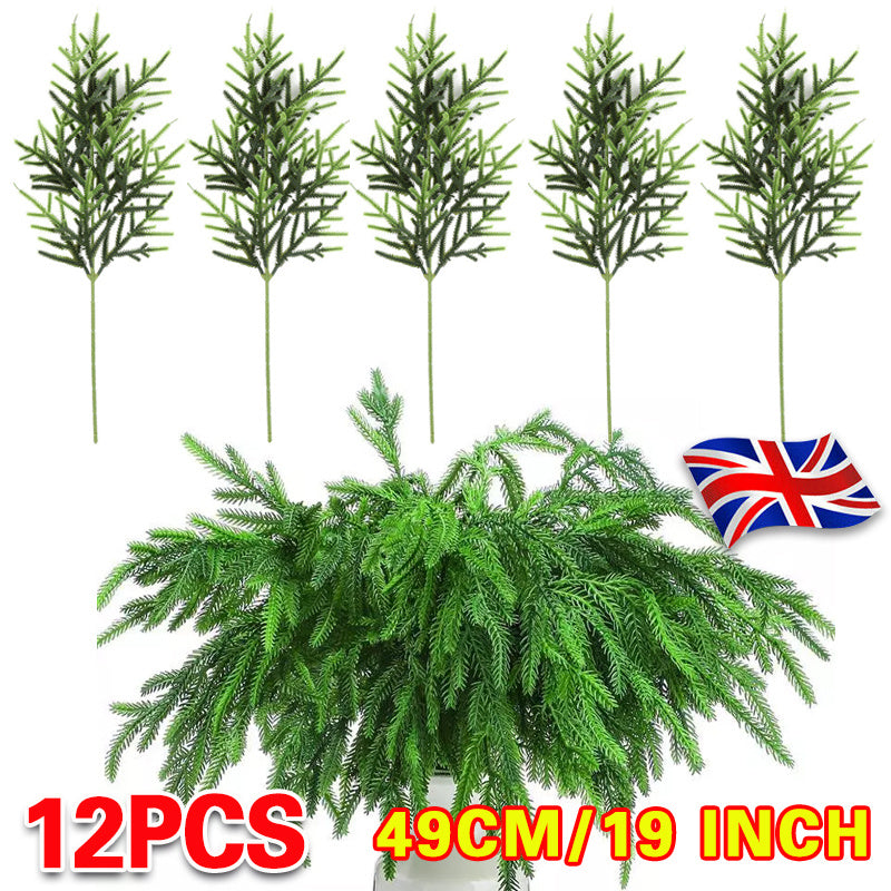 12pc Artificial Norfolk Pine Branches  Pine Needle Branch For Christmas Decor