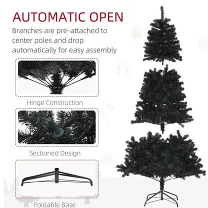 9ft Tall Artificial Christmas Tree, Unlit Xmas Tree With 2132 Branch Tips, Auto Open, Steel Base, Holiday Decor For Home Office, Black