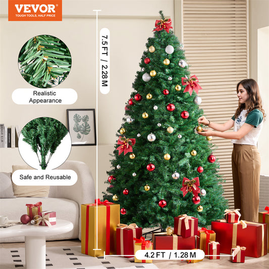 VEVOR Christmas Tree 7.5ft Artificial Xmas Decor Tree With 1346 Branch Tips