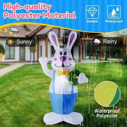 6.2FT Luminous LED Cartoon Easter Inflatable Rabbit Easter 4FT Inflatable Bunny Outdoor Decorations, Blow Up LED Lighted Giant Rabbit With Egg, Holiday Outside Decor For Home, Yard, Lawn, Garden