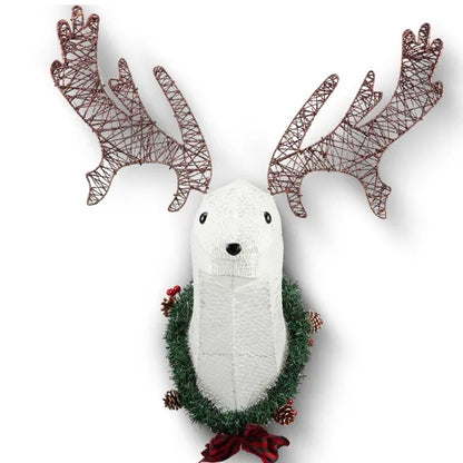 Lighted Christmas Wall Decor Reindeer Head, 39 Pre-lit 3D Rudolph Hanging Wreath For Front Door Window Indoor Outdoor Xmas Decor Lighted Holiday Displays