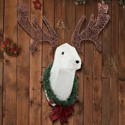 Lighted Christmas Wall Decor Reindeer Head, 39 Pre-lit 3D Rudolph Hanging Wreath For Front Door Window Indoor Outdoor Xmas Decor Lighted Holiday Displays