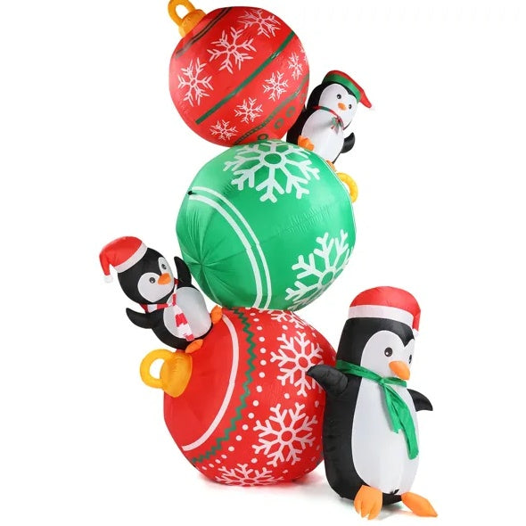 8.9 FT Lighted Christmas Inflatable Decoration, Inflatable Christmas Balls And Penguins, Funny Blow Up Yard Decorations With Built-in LED Lights For Holiday Party Front Yard Lawn Garden Decor