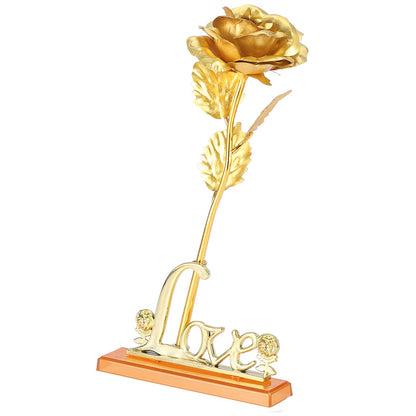 24K Gold Foil Flower Artificial Rose Valentine Day Romantic Gift for Home Table Decor(Golden)