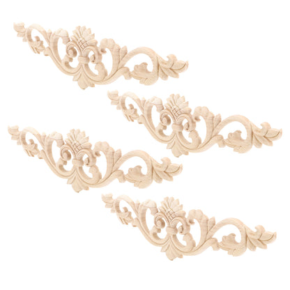 4Pcs Unpainted Wood Carved Applique Beautiful Carving Decal Garden Fence Furniture Decor 30x8cm