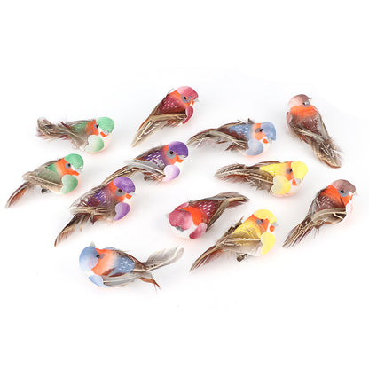 12Pcs Cute Artificial Bird Decor Simulation Bird DIY Decoration Ornament for Home Garden