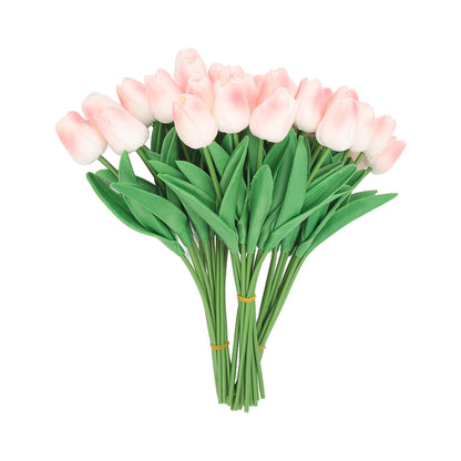 30pcs Artificial Tulips Flowers Innovative Simulation Hand Crafted PU Fake Tulips for Home Wedding Party Decor Peach Pink