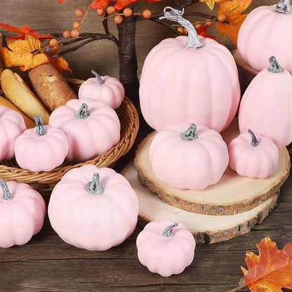 12PCS Artificial Pumpkins Pink Faux Pumpkins Decoration for Home Farmhouse Harvest Festival Decor Photo Props