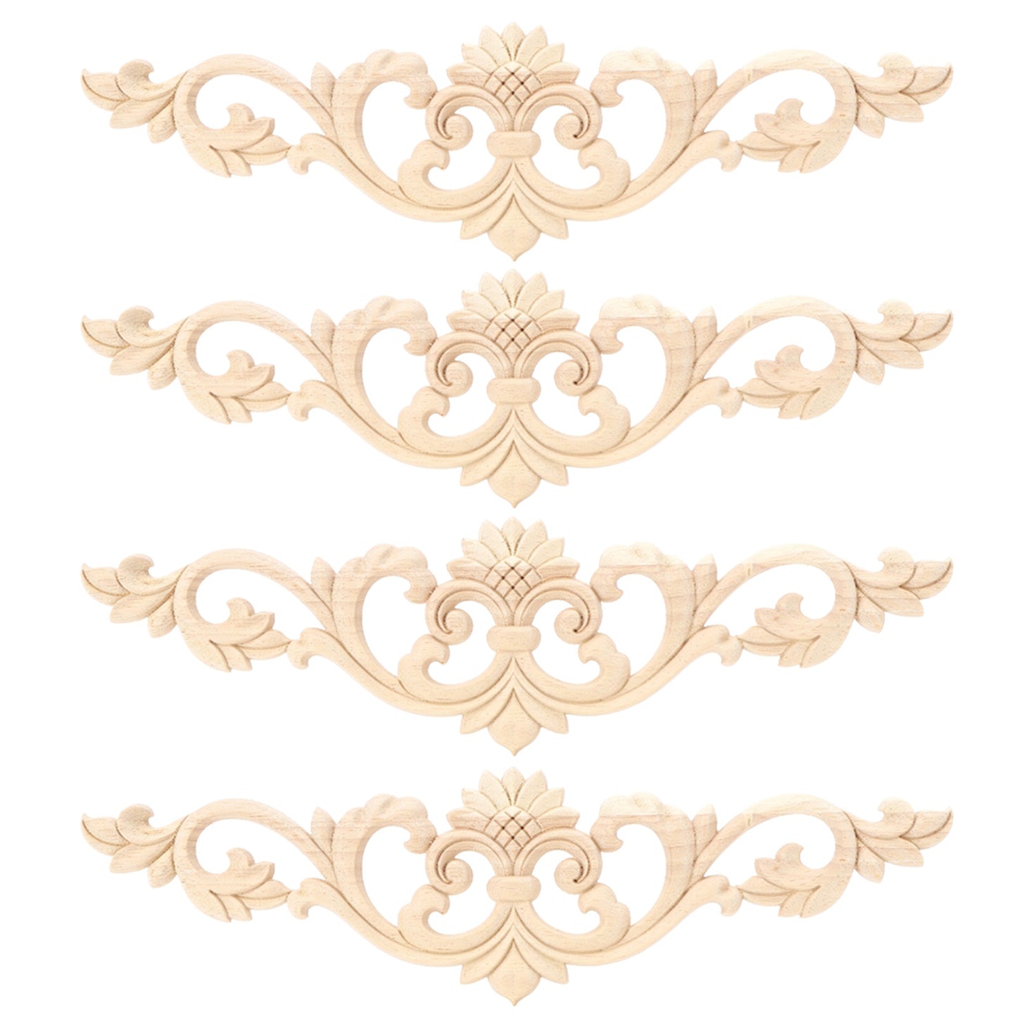 4Pcs Unpainted Wood Carved Applique Beautiful Carving Decal Garden Fence Furniture Decor 30x8cm