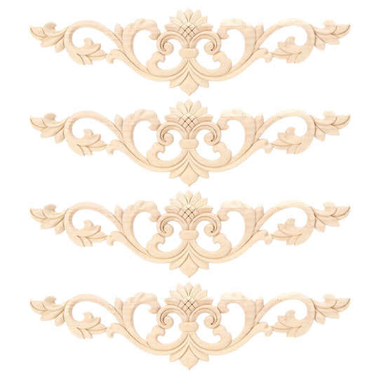 4Pcs Unpainted Wood Carved Applique Beautiful Carving Decal Garden Fence Furniture Decor 30x8cm