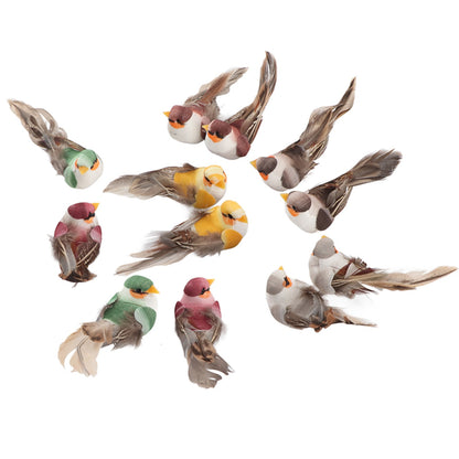 12Pcs Simulation Foam Bird Artificial Bird Decor with Clip Fixing Home Garden Plant Decoration