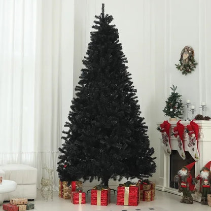 9ft Tall Artificial Christmas Tree, Unlit Xmas Tree With 2132 Branch Tips, Auto Open, Steel Base, Holiday Decor For Home Office, Black