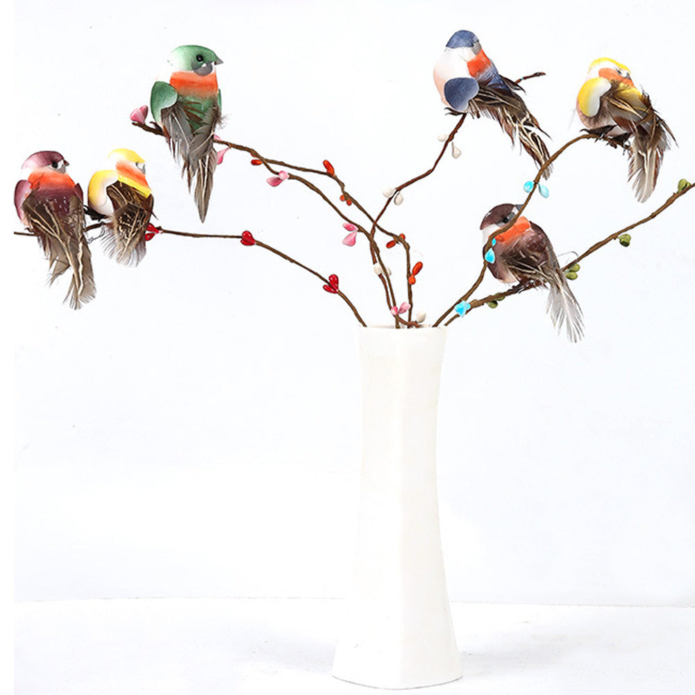 12Pcs Cute Artificial Bird Decor Simulation Bird DIY Decoration Ornament for Home Garden