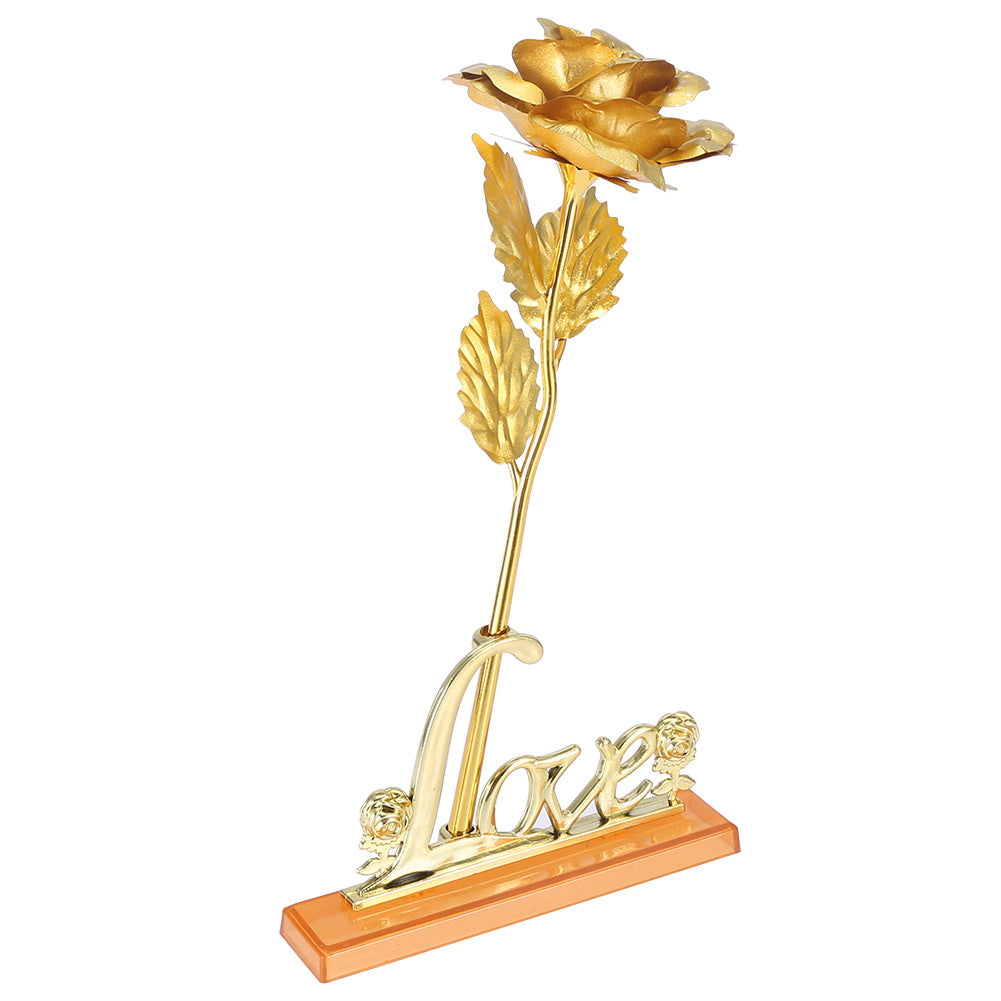 24K Gold Foil Flower Artificial Rose Valentine Day Romantic Gift for Home Table Decor(Golden)