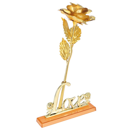 24K Gold Foil Flower Artificial Rose Valentine Day Romantic Gift for Home Table Decor(Golden)