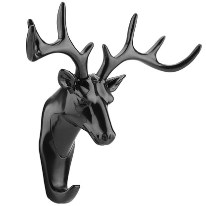 Animals Deer Head Hook Hanger Rack Holder Wall Mount for Home Room Decor(Black)