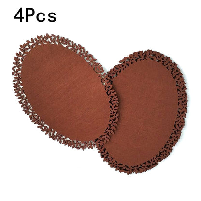 4Pcs Leaf Edge Felt Placemats Heat Insulation Coffee Cup Mat Table Decor At First