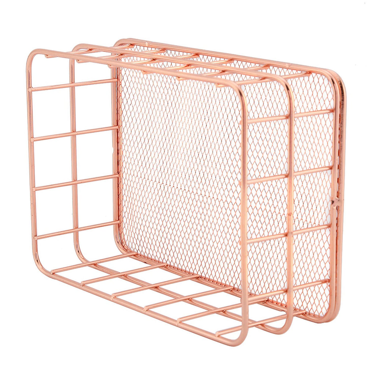 Rose Gold Iron Storage Basket Organizer Storage Holder Desktop Decor (C)