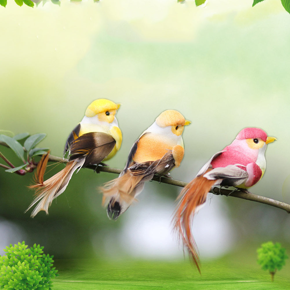 12Pcs Lovely Simulation Bird Tree Binding Artificial Bird Decor Craft for Plant Home Decoration