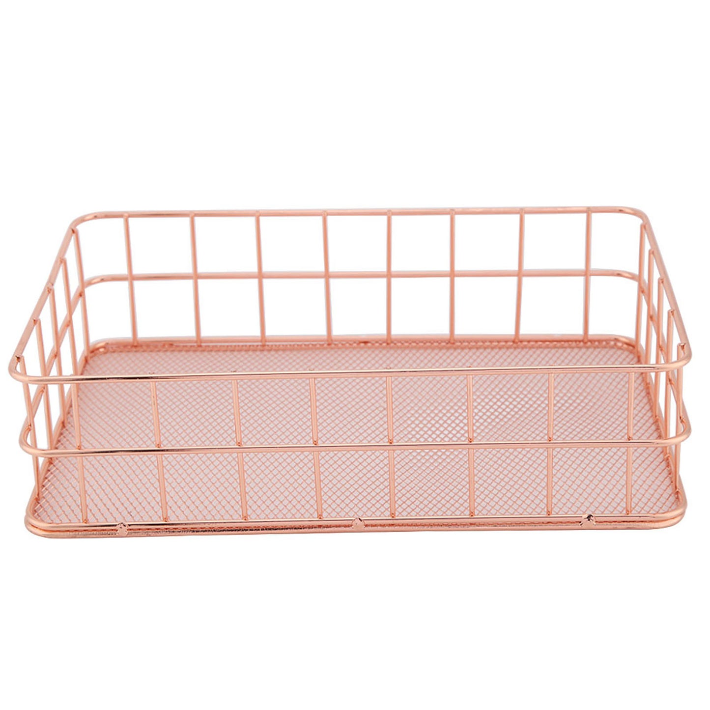 Rose Gold Iron Storage Basket Organizer Storage Holder Desktop Decor (C)