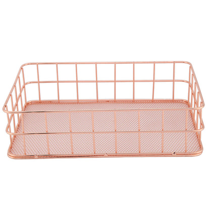 Rose Gold Iron Storage Basket Organizer Storage Holder Desktop Decor (C)