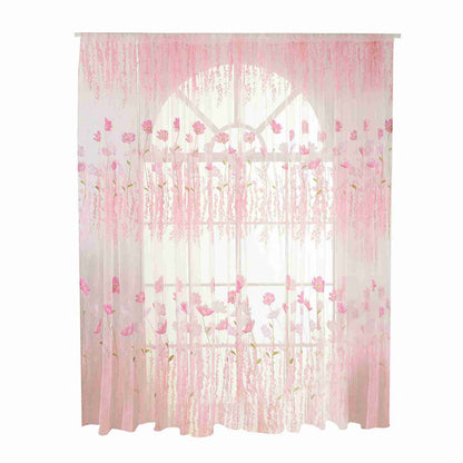 Polyester Floral Pattern Window Tulle Voile Curtain Bedroom Living Room Decor (Pink)