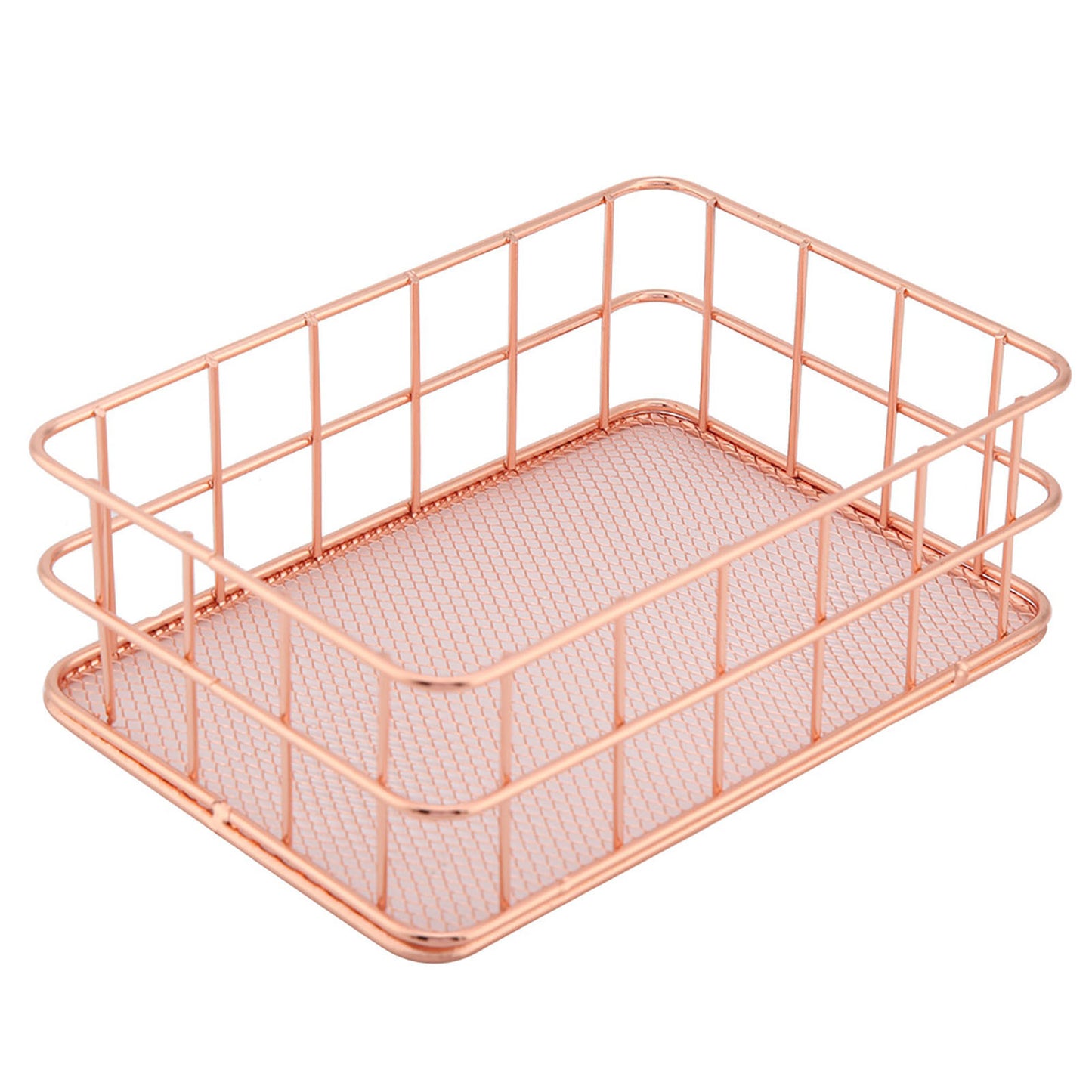 Rose Gold Iron Storage Basket Organizer Storage Holder Desktop Decor (C)