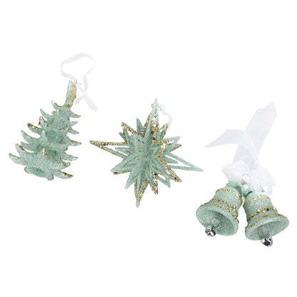 3pcs Xmas Hanging Decor Xmas Tree Bell Star Shape Ornaments for Stair Door Escalator Doorway