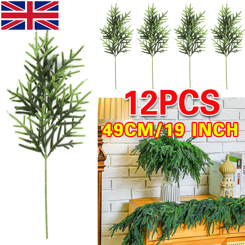 12pc Artificial Norfolk Pine Branches  Pine Needle Branch For Christmas Decor