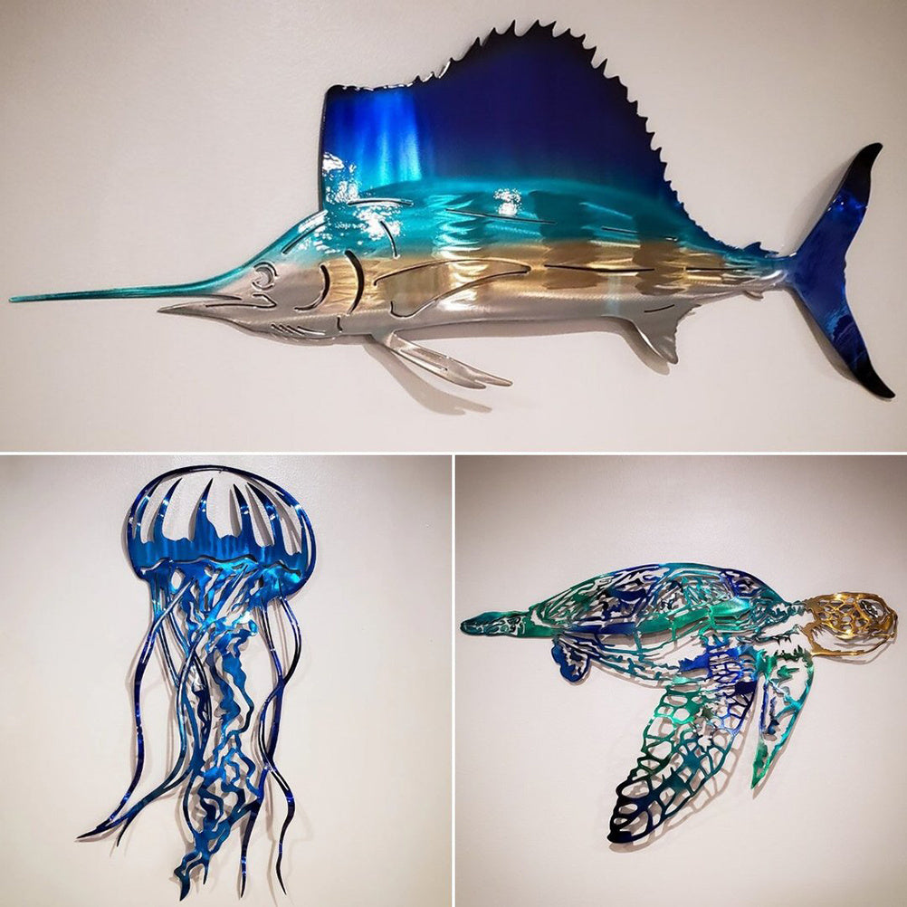 Metal Art Sailfish Sea Turtle Jellyfish Interior Decoration Crafts Wall Hanging Mount Decoration Home Decor Gift