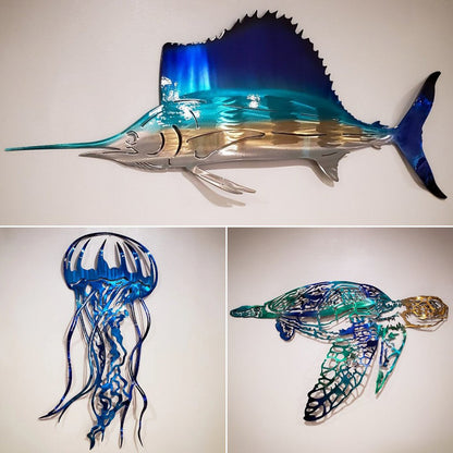 Metal Art Sailfish Sea Turtle Jellyfish Interior Decoration Crafts Wall Hanging Mount Decoration Home Decor Gift