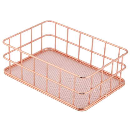 Rose Gold Iron Storage Basket Organizer Storage Holder Desktop Decor (C)