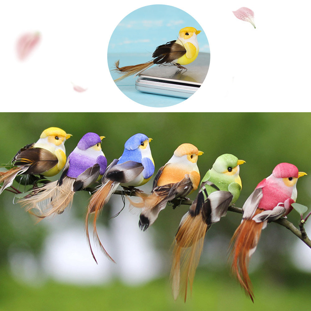 12Pcs Lovely Simulation Bird Tree Binding Artificial Bird Decor Craft for Plant Home Decoration