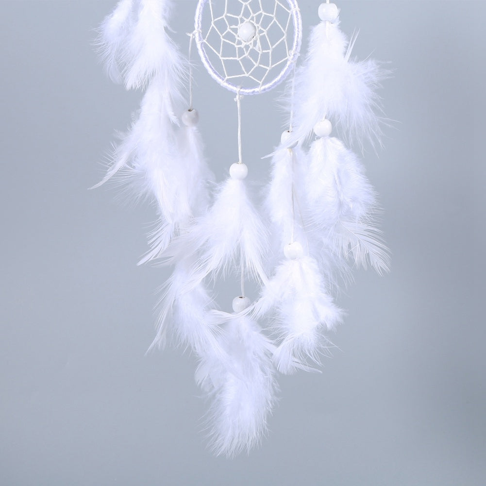 White Dreamcatcher Wind Chimes Indian Style Beads Feather Pendant Home Wall Window Decor