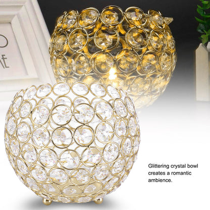 Crystal Tea Light Candle Holders Wedding Decor Table Centerpieces (Gold Diameter 15cm)