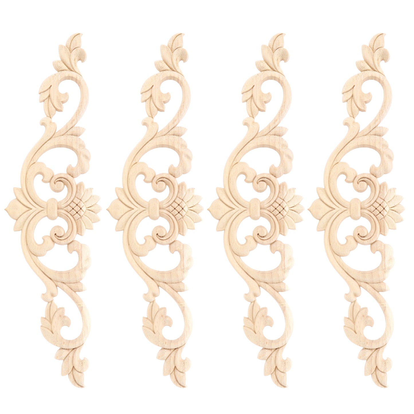 4Pcs Unpainted Wood Carved Applique Beautiful Carving Decal Garden Fence Furniture Decor 30x8cm