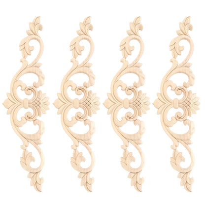 4Pcs Unpainted Wood Carved Applique Beautiful Carving Decal Garden Fence Furniture Decor 30x8cm