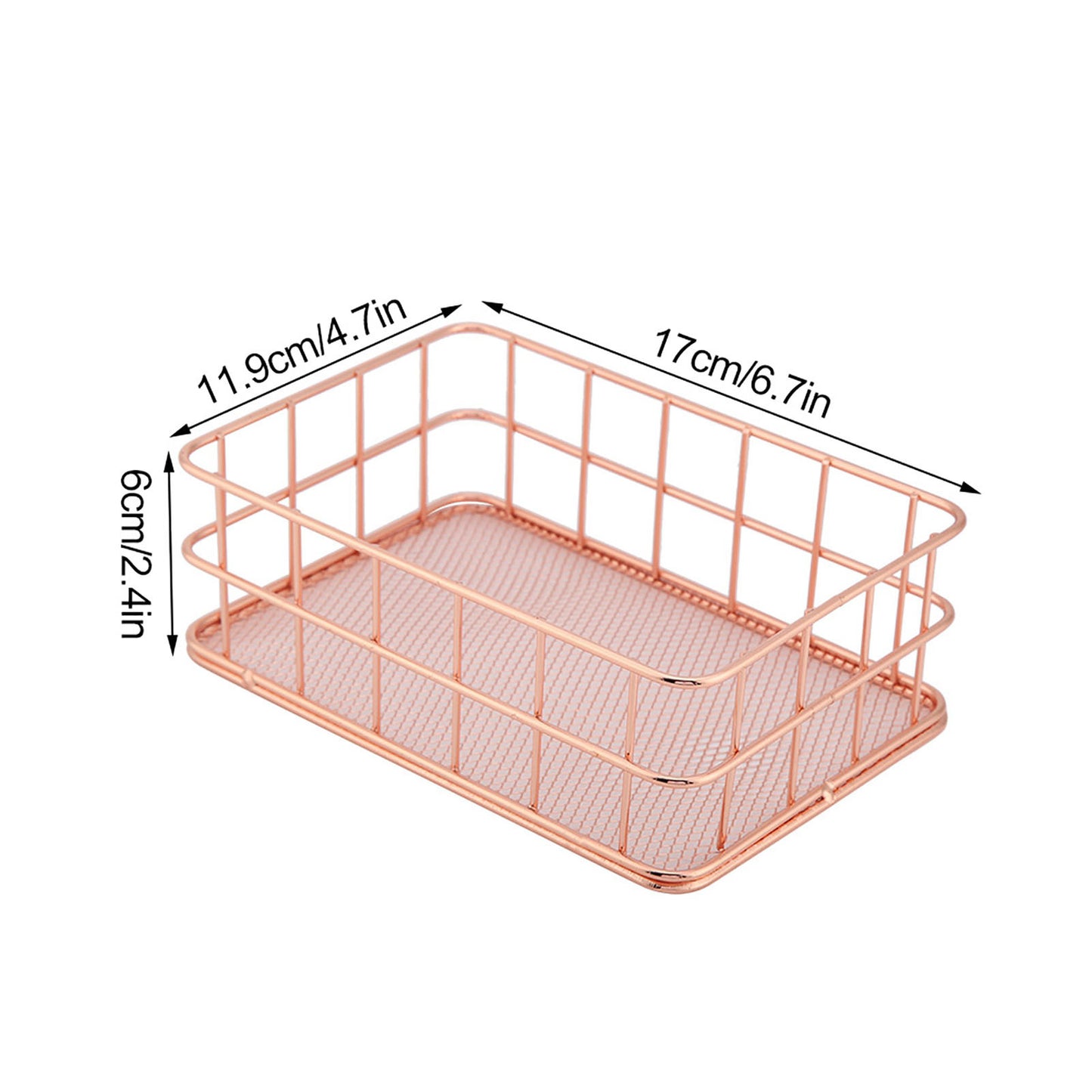 Rose Gold Iron Storage Basket Organizer Storage Holder Desktop Decor (C)