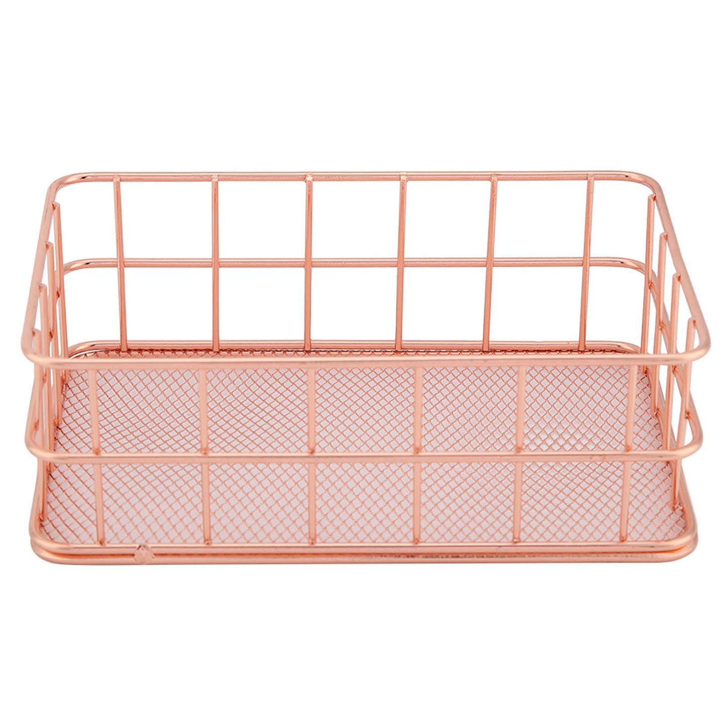 Rose Gold Iron Storage Basket Organizer Storage Holder Desktop Decor (C)