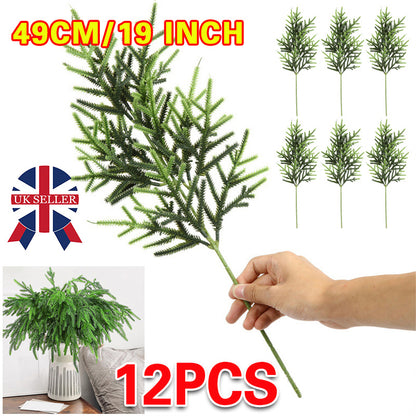 12pc Artificial Norfolk Pine Branches  Pine Needle Branch For Christmas Decor