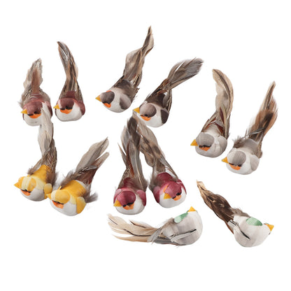 12Pcs Simulation Foam Bird Artificial Bird Decor with Clip Fixing Home Garden Plant Decoration