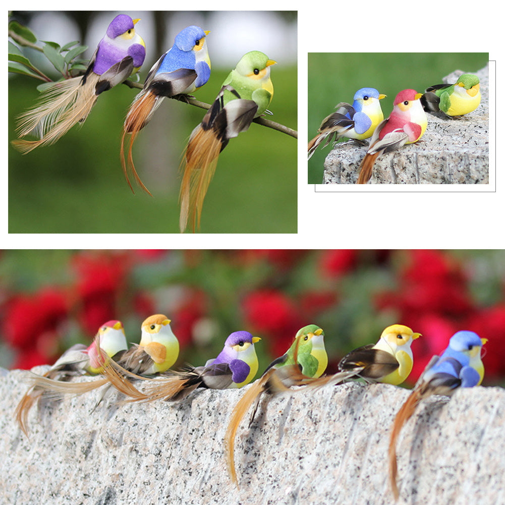 12Pcs Lovely Simulation Bird Tree Binding Artificial Bird Decor Craft for Plant Home Decoration