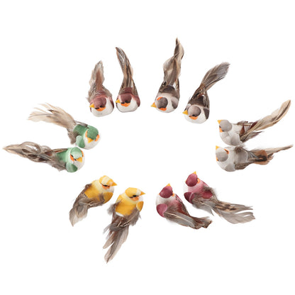 12Pcs Simulation Foam Bird Artificial Bird Decor with Clip Fixing Home Garden Plant Decoration