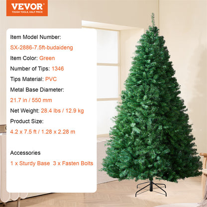 VEVOR Christmas Tree 7.5ft Artificial Xmas Decor Tree With 1346 Branch Tips