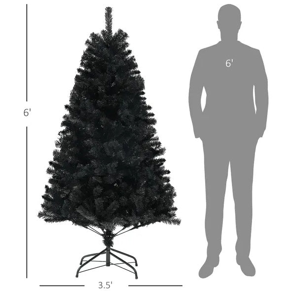 HOMCOM 6ft Tall Artificial Christmas Tree Unlit Xmas Tree With Branch Tips  Auto Open, Steel Base, Holiday Decor For Home Office, Black