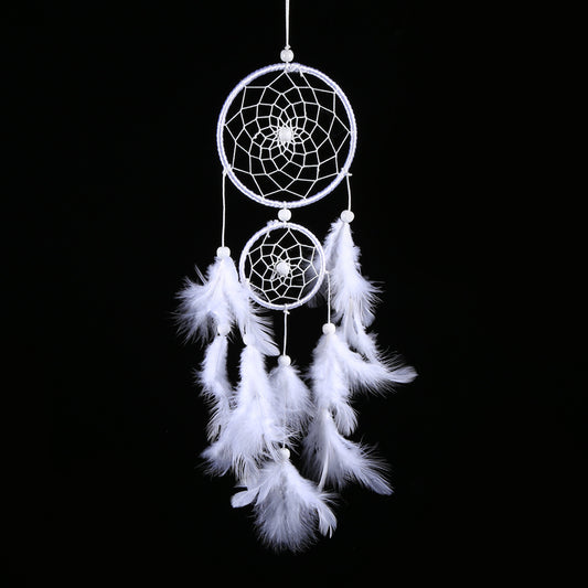 White Dreamcatcher Wind Chimes Indian Style Beads Feather Pendant Home Wall Window Decor