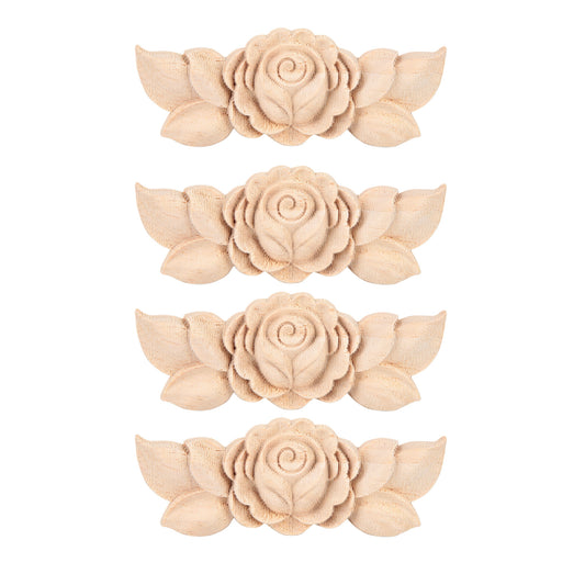 4Pcs Flower Carved Corner Onlay Applique Door Cabinet Vintage Style Furniture Decor(D)